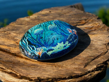 Handpainted Underwater World Stone | Unique Boho Decor | Personalized Beach Pebble Art | Baltic Sea Paperweight