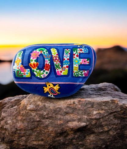 Handpainted 'LOVE' Baltic Sea Stone | Boho Decor | Personalized Gift | Peace Symbol