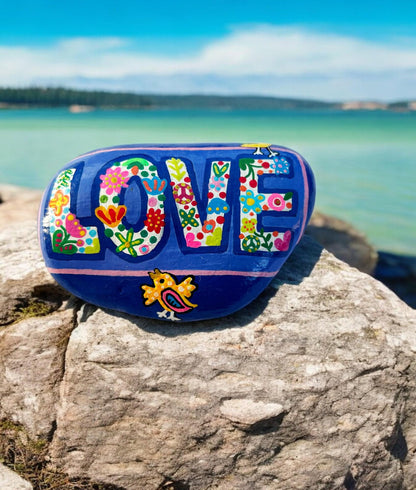 Handpainted 'LOVE' Baltic Sea Stone | Boho Decor | Personalized Gift | Peace Symbol