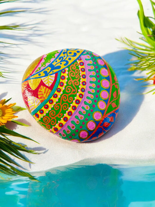 Hand-Painted Boho Mandala Stone | Colorful Beach Pebble Art | Bohemian Home Decor | Baltic Sea Stone Paperweight