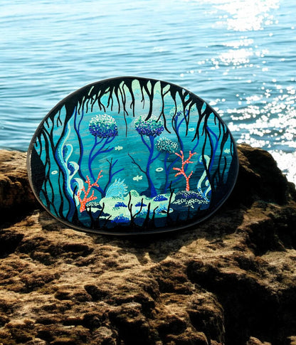 Handpainted Underwater World Marble Stone | Boho Paperweight Decor | Unique Gift