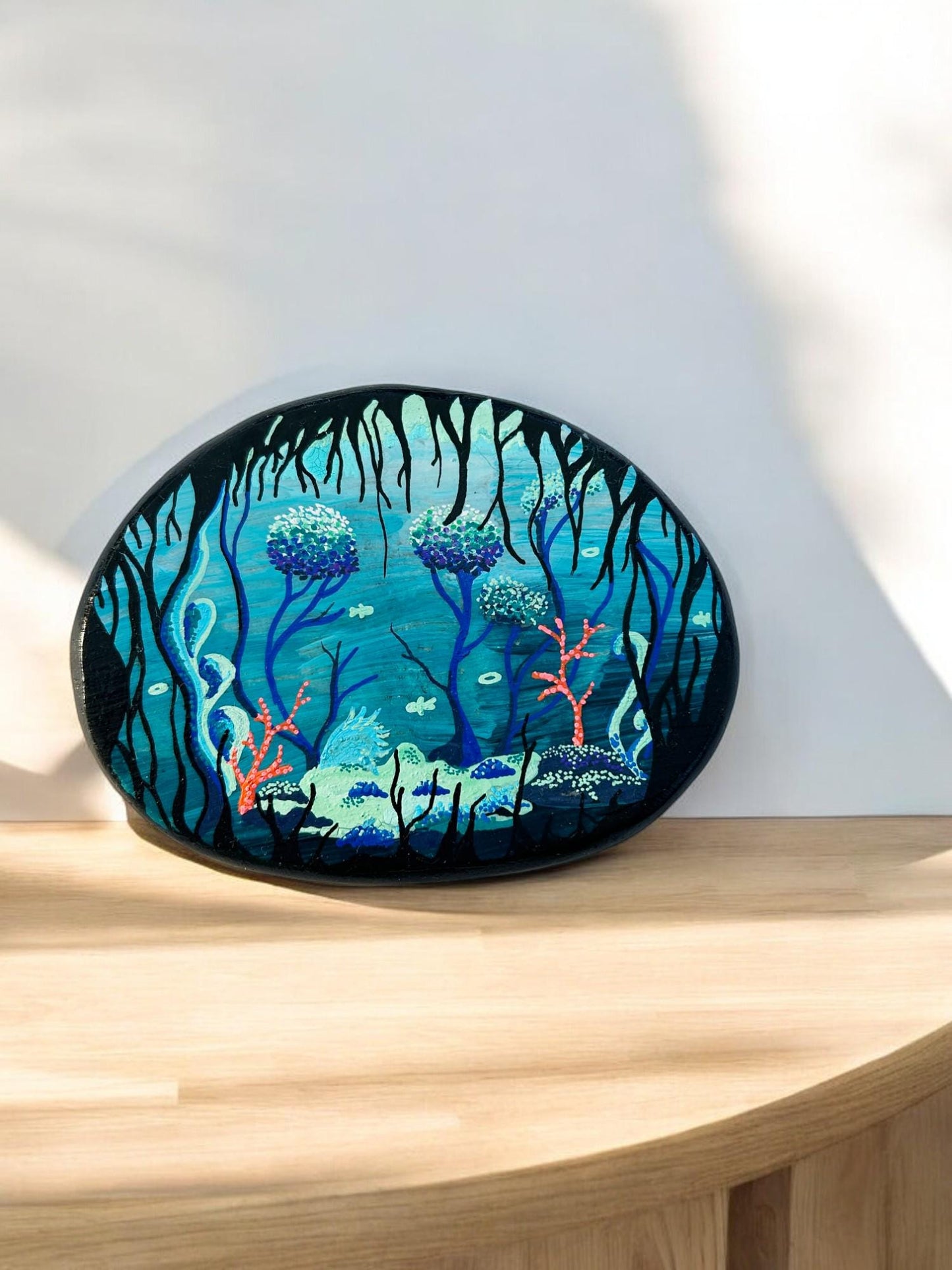 Handpainted Underwater World Marble Stone | Boho Paperweight Decor | Unique Gift