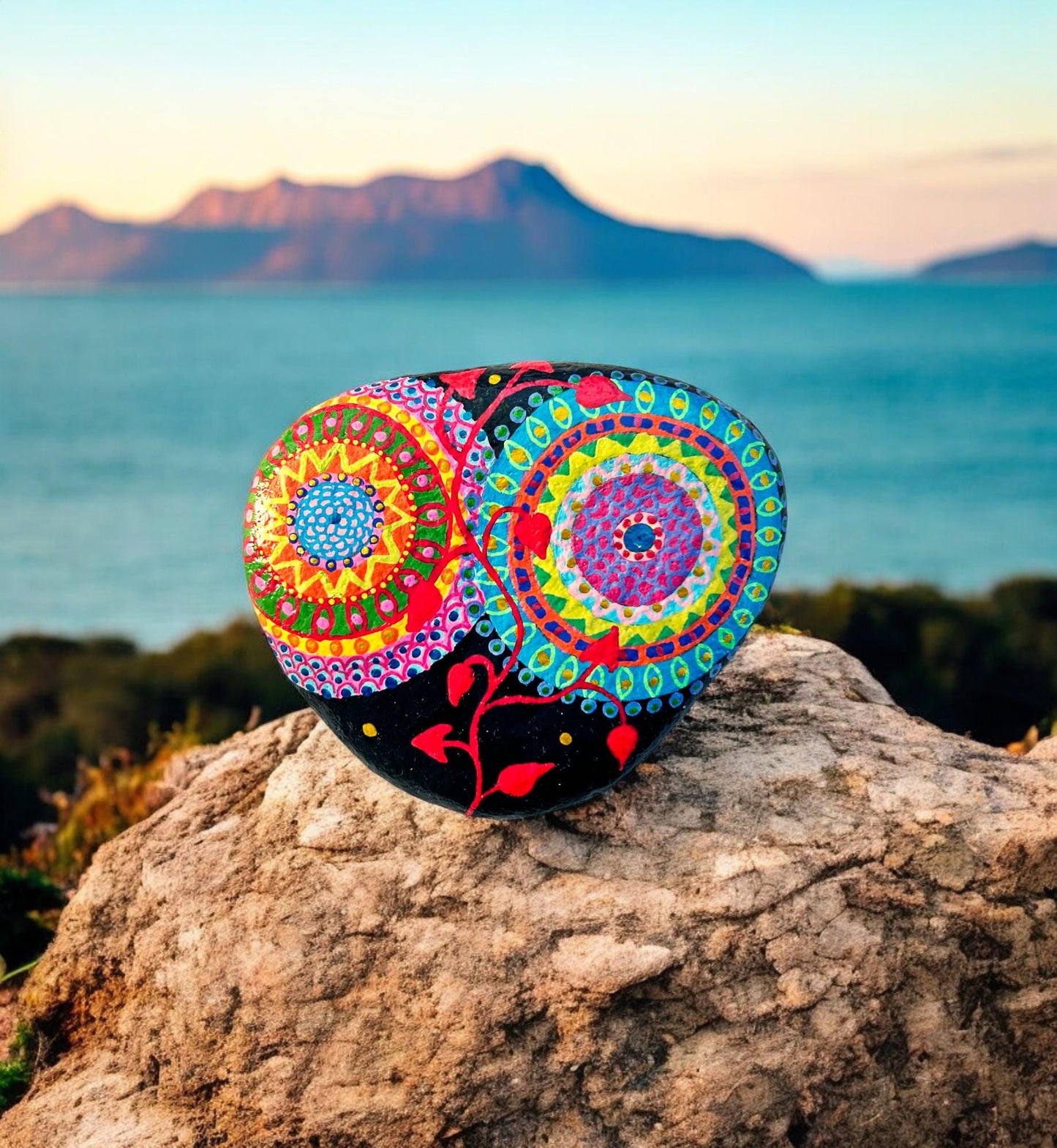 Handpainted Mandala Beach Stone | Boho Decor | Paperweight | Lucky Stone | Unique Gift