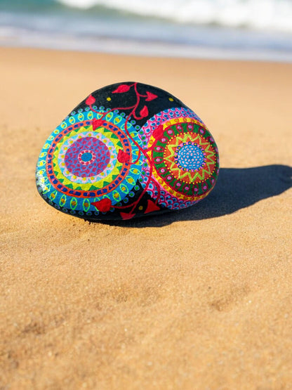 Handpainted Mandala Beach Stone | Boho Decor | Paperweight | Lucky Stone | Unique Gift