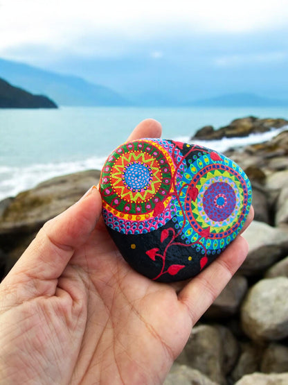 Handpainted Mandala Beach Stone | Boho Decor | Paperweight | Lucky Stone | Unique Gift