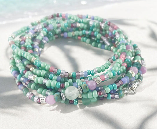 Boho Wrap Bracelet SMERALDA | Silver Jade Fluorite Beaded Jewelry | Ibiza Style Multi-Layered Accessory